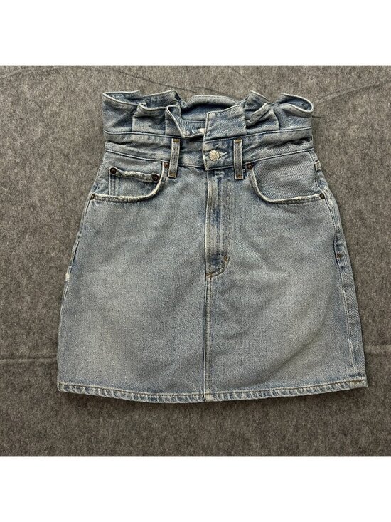 Agolde Dresses & Skirts - Agolde Lettuce Waistband Mini Skirt Women's Size 24 Medium Wash Denim